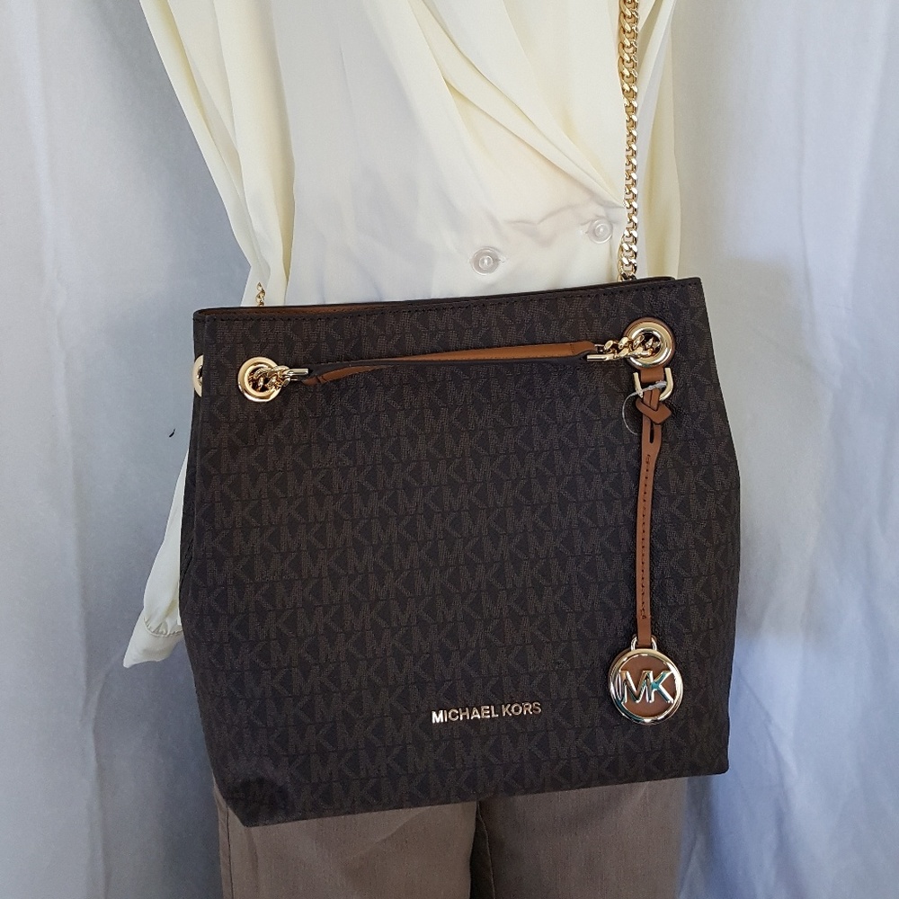 Michael Kors Jet Set Gold Chain BROWN  $298Tote - Picture 2 of 8